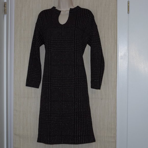 A-K-R-I-S- Punto Cotton Blend Black Brown Long Sleeve Jersey Dress Size :6 - Picture 2 of 6